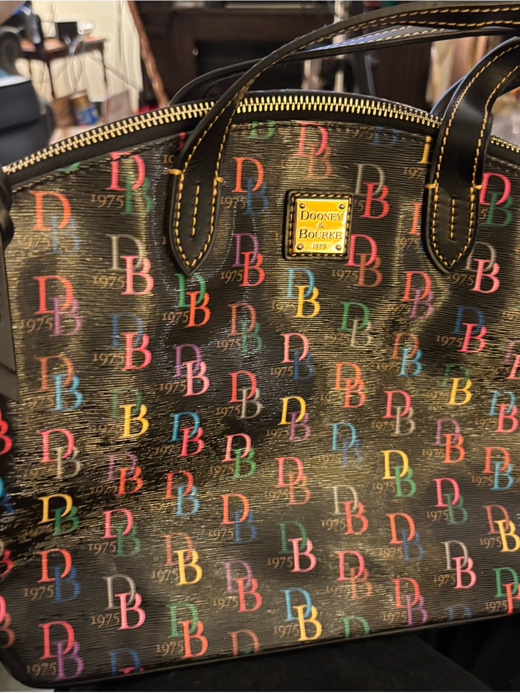 Dooney & Bourke Black Multicolor Db Logo Satchel